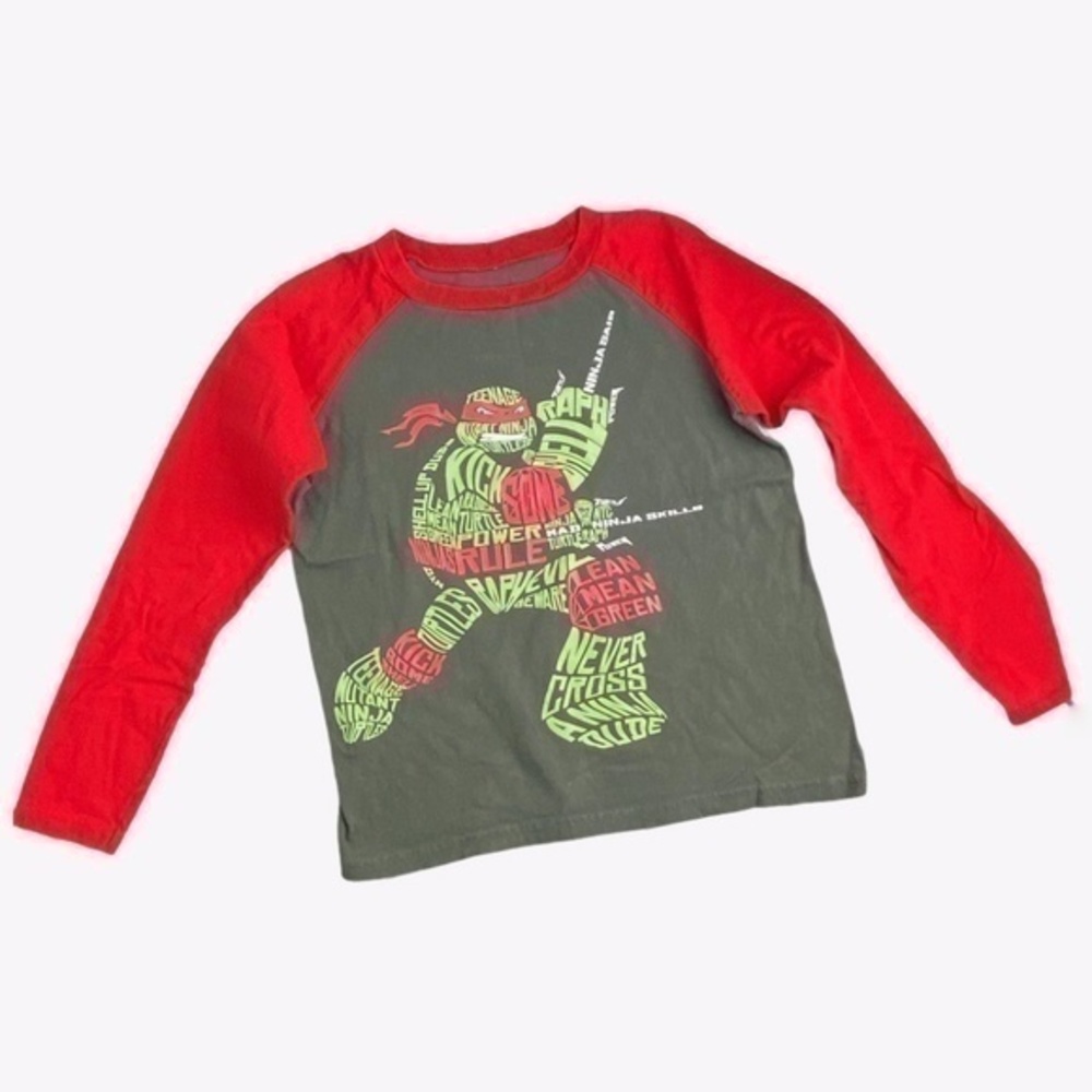 Nickelodeon‎ TMNT Boys Top Ninja Turtle Green Red Graphic Long Sleeve Tee Shirt